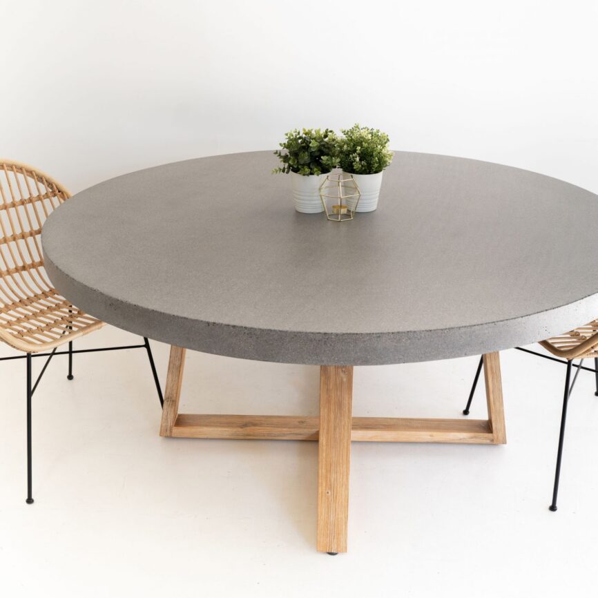 1.6m Alta Round Dining Table - Speckled Grey with Light Honey Legs